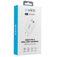 S-LİNK SL-EC60 20W PD 3.0 HIZLI ŞARJ TYPE C + USB A HIZLI BEYAZ EV ŞARJ ADAPTÖR